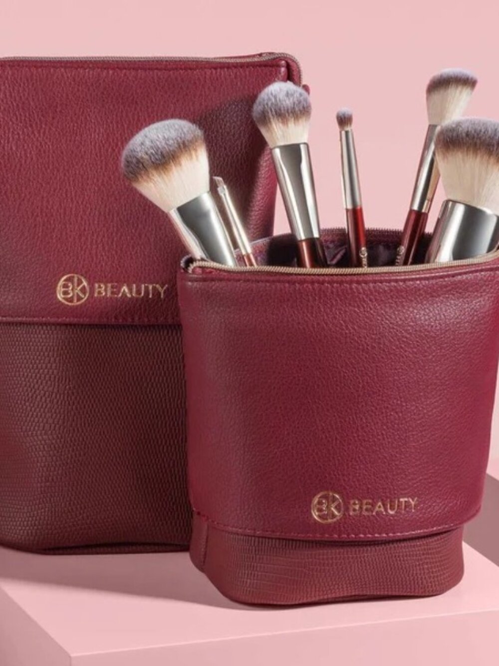 BK Beauty Standup Brush Holder & Travel Makeup Bag - Burgundy - Picture 2 of 12